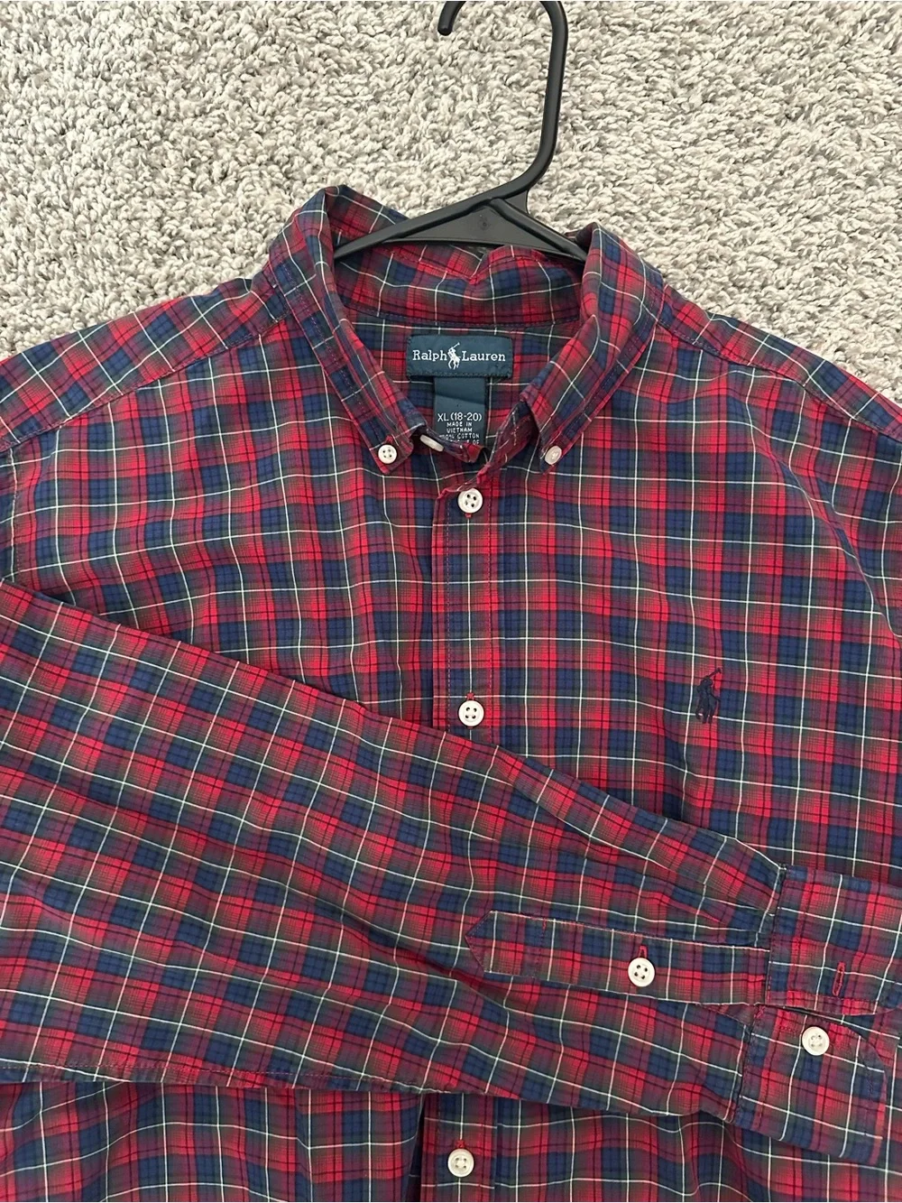 Ralph Lauren Red and Green Plaid Button-Down Shirt